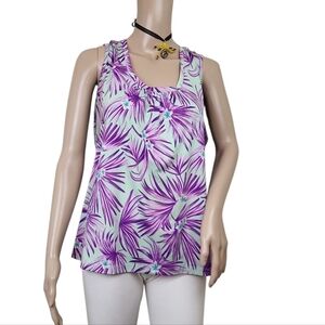 Pineapple Moon Palm Print Sleeveless Top Tropical
